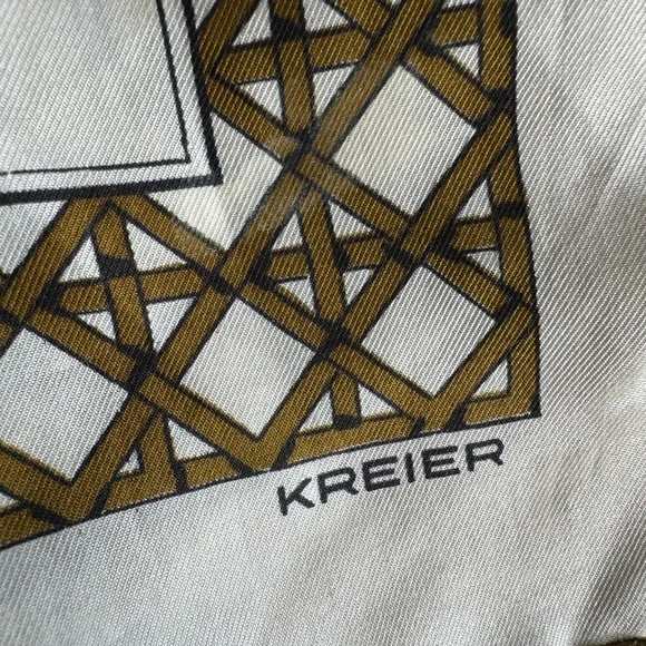 Dog Print Silk Scarf in Ivory and Gold - Picture 5 of 8